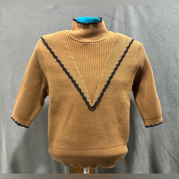 Ganni Harrison Y2K Pullover in Tobacco Brown w/ Navy Details S/M (no tags) - Picture 2 of 8